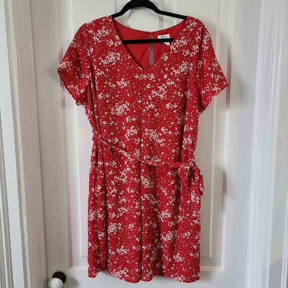 Thyme Maternity Dresses & Skirts - Thyme Red Floral Tie Waist Maternity Dress XL